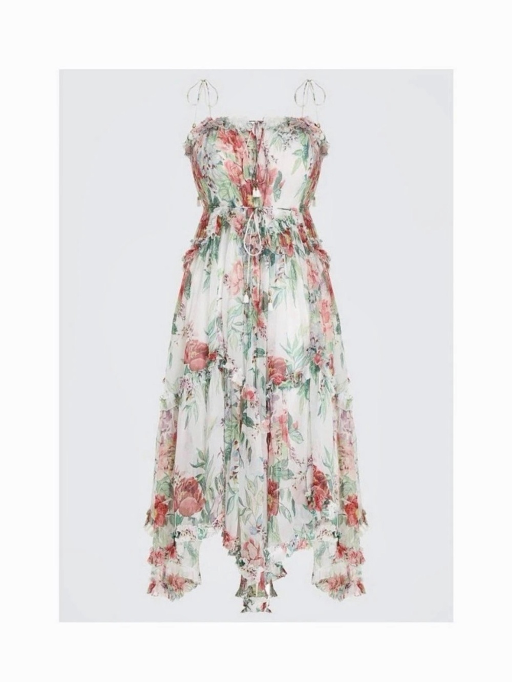 New Zimmermann Bellitude Silk handkerchief Tiered Floral Midi Dress Sz 2 / US 8